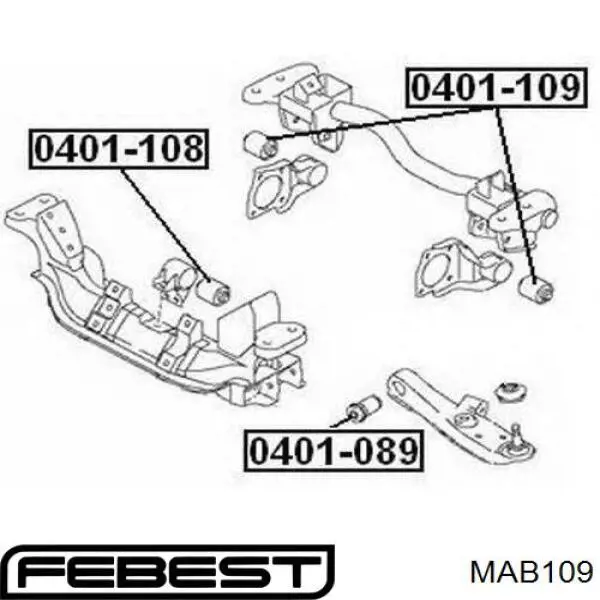 MAB109 Febest silentblock,suspensión, cuerpo del eje delantero, trasero