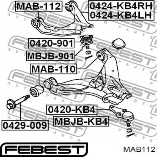 MAB112 Febest silentblock de brazo de suspensión delantero superior