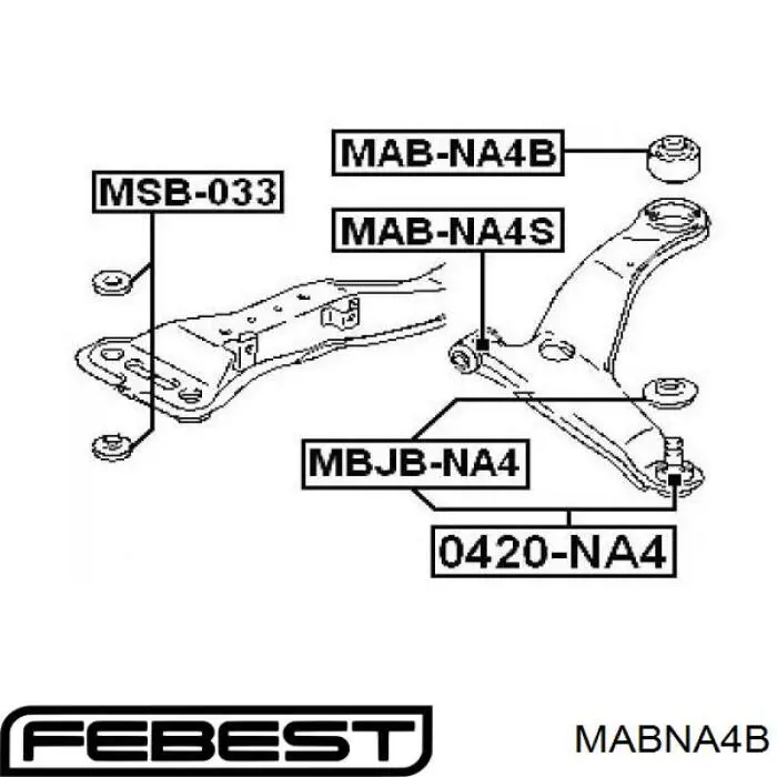 MAB-NA4B Febest silentblock de suspensión delantero inferior