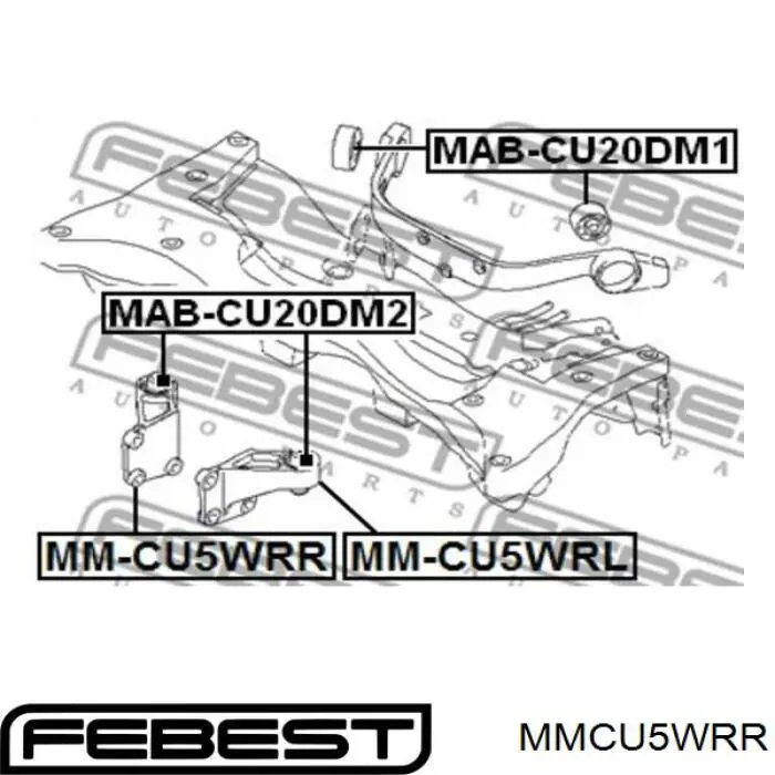 MMCU5WRR Febest soporte, diferencial eje trasero, derecho