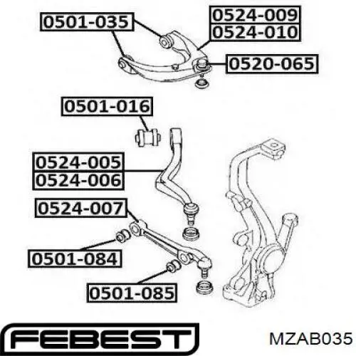 Buje del brazo de suspensión delantero superior MZAB035 Febest