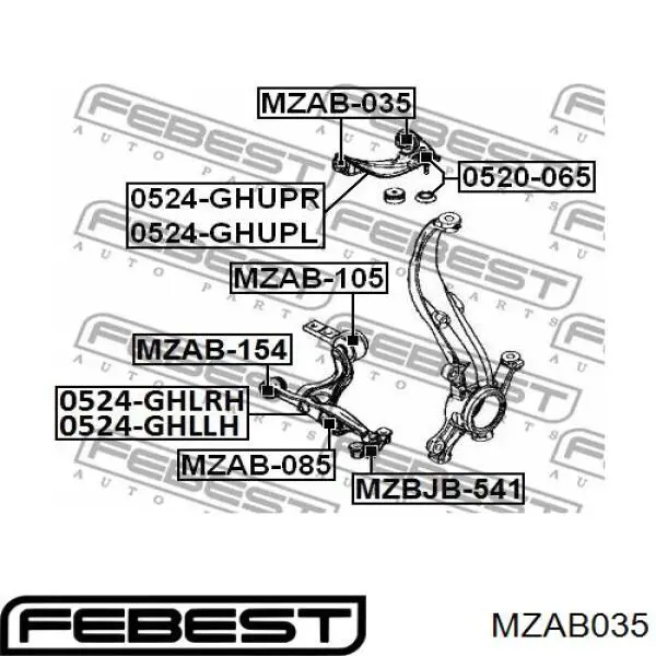 MZAB-035 Febest silentblock de brazo de suspensión delantero superior