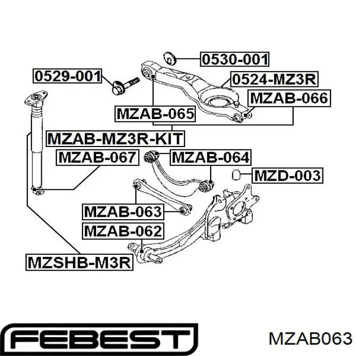 Buje del brazo transversal trasero MZAB063 Febest