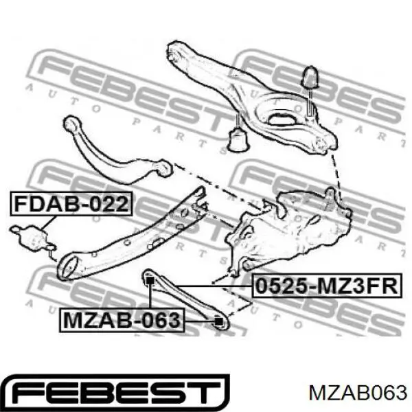 Buje del brazo transversal trasero Febest MZAB063