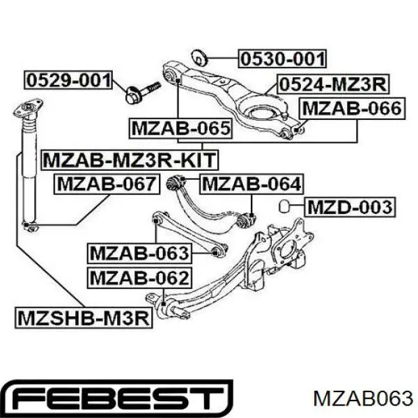 MZAB-063 Febest suspensión, barra transversal trasera