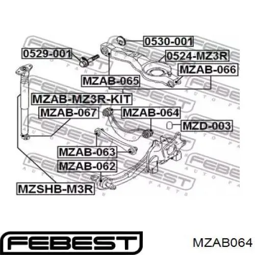 MZAB064 Febest Silentblock del brazo superior de suspensión trasera
