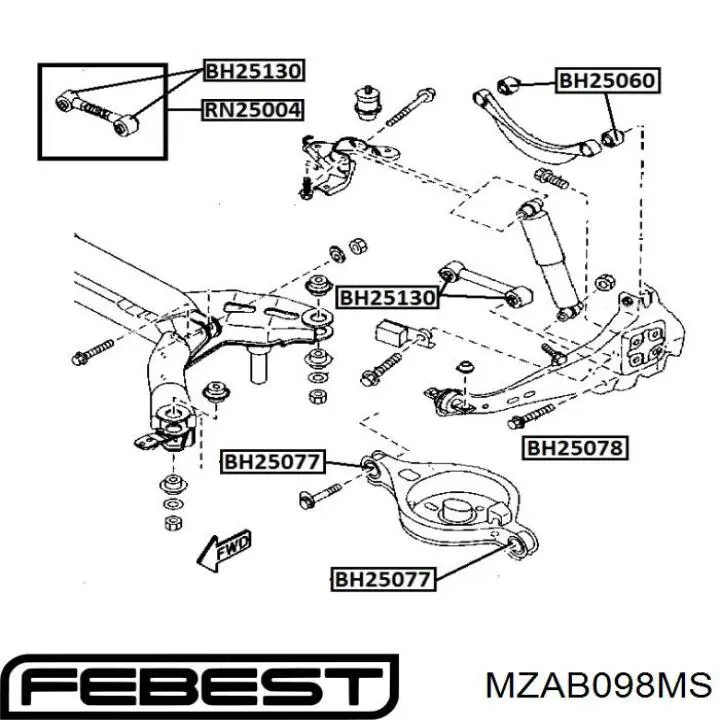 MZAB098MS Febest suspensión, brazo oscilante trasero inferior