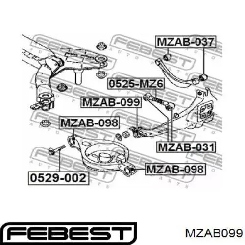 MZAB099 Febest Buje delantero del brazo longitudinal trasero