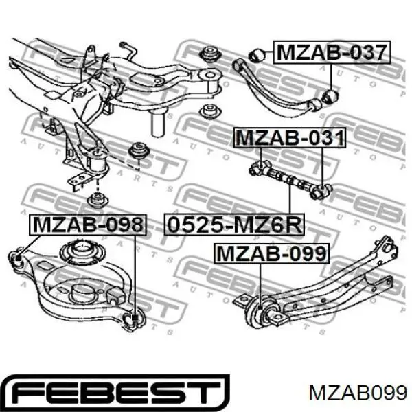 Buje delantero del brazo longitudinal trasero MZAB099 Febest
