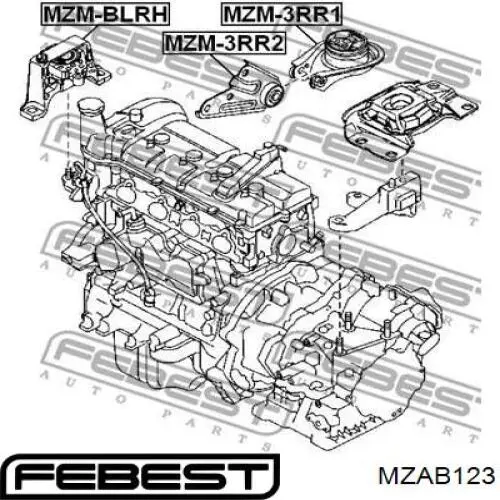 MZAB123 Febest silentblock, soporte de montaje inferior motor