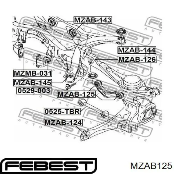 MZAB-125 Febest silentblock de brazo de suspensión trasero superior