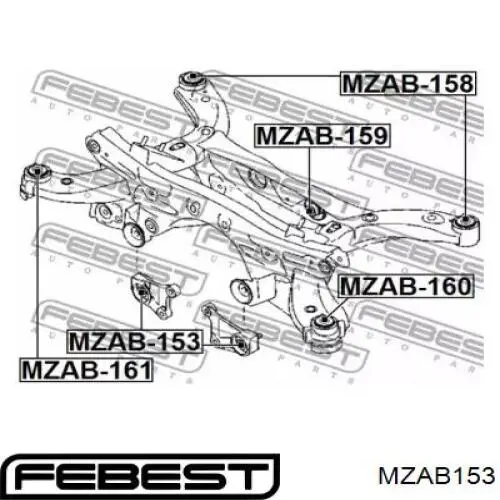 MZAB153 Febest silentblock,suspensión, cuerpo del eje trasero, delantero