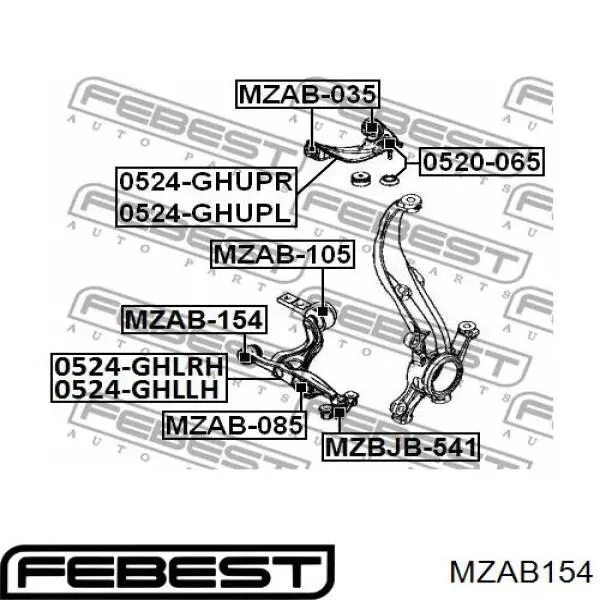 MZAB-154 Febest silentblock de suspensión delantero inferior