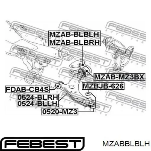 MZABBLBLH Febest silentblock de suspensión delantero inferior