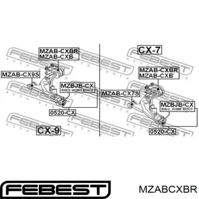 MZABCXBR Febest silentblock de suspensión delantero inferior