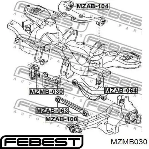 MZMB-030 Febest silentblock,suspensión, cuerpo del eje trasero, delantero