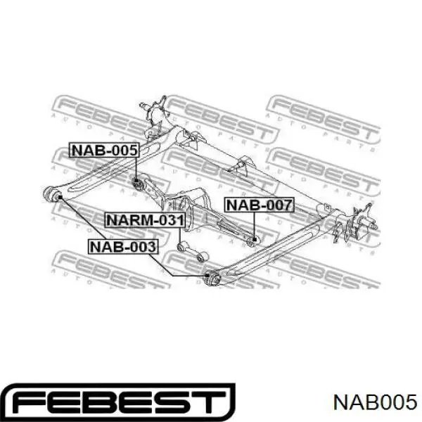 NAB-005 Febest suspensión, barra transversal trasera