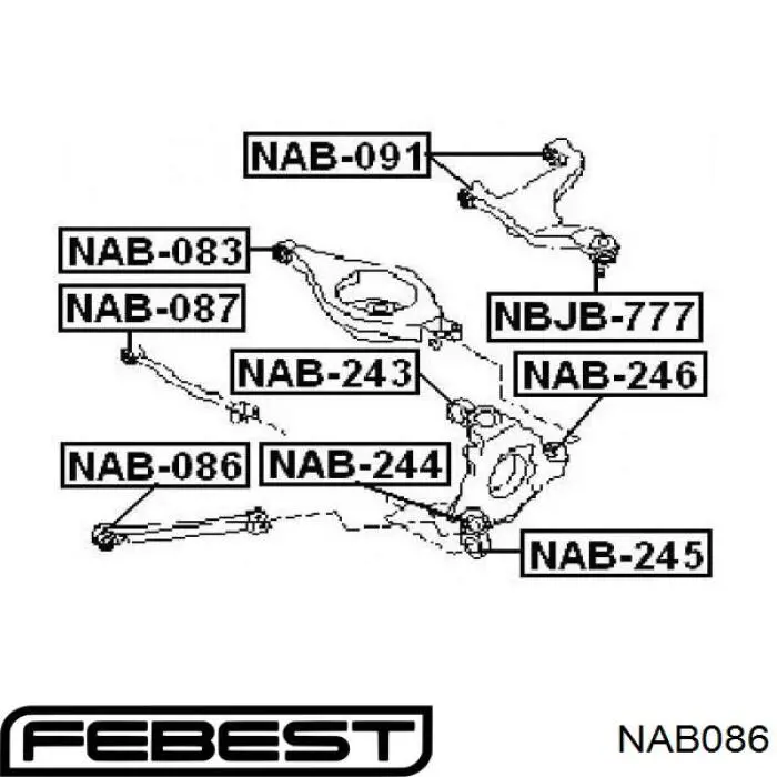 NAB086 Febest bloque silencioso trasero brazo trasero delantero