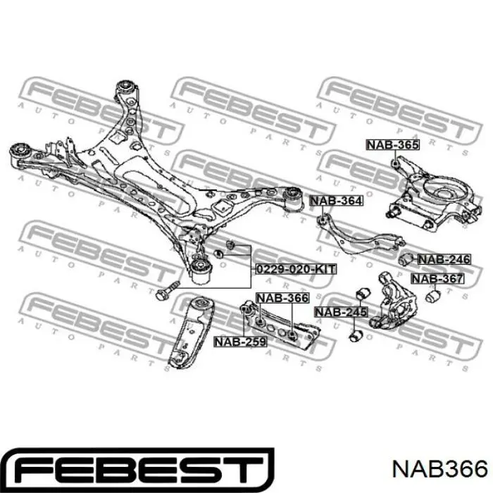 Suspensión, brazo oscilante trasero inferior FEBEST NAB366