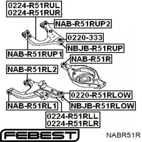 NABR51R Febest suspensión, brazo oscilante trasero inferior