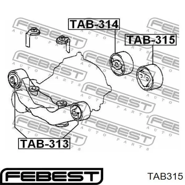 TAB315 Febest silentblock, soporte de diferencial, eje trasero, trasero izquierdo