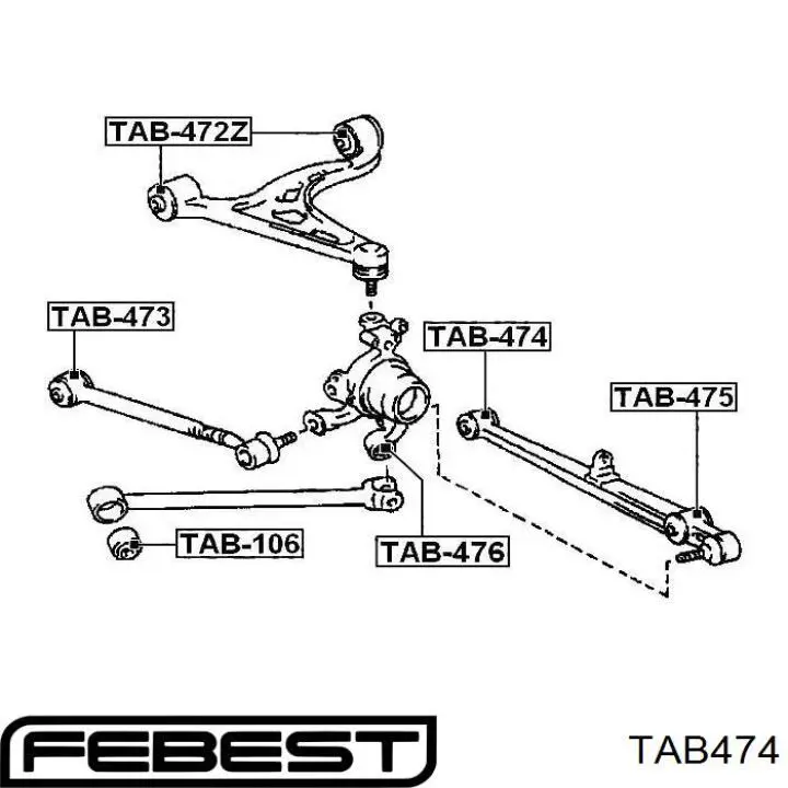 TAB474 Febest suspensión, barra transversal trasera, interior