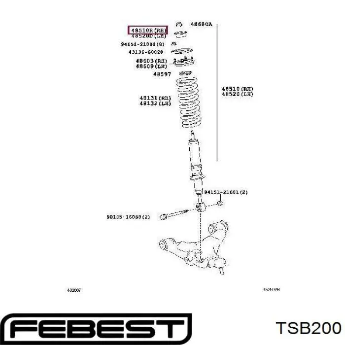 9094801096 Toyota Buje de vástago de amortiguador delantero