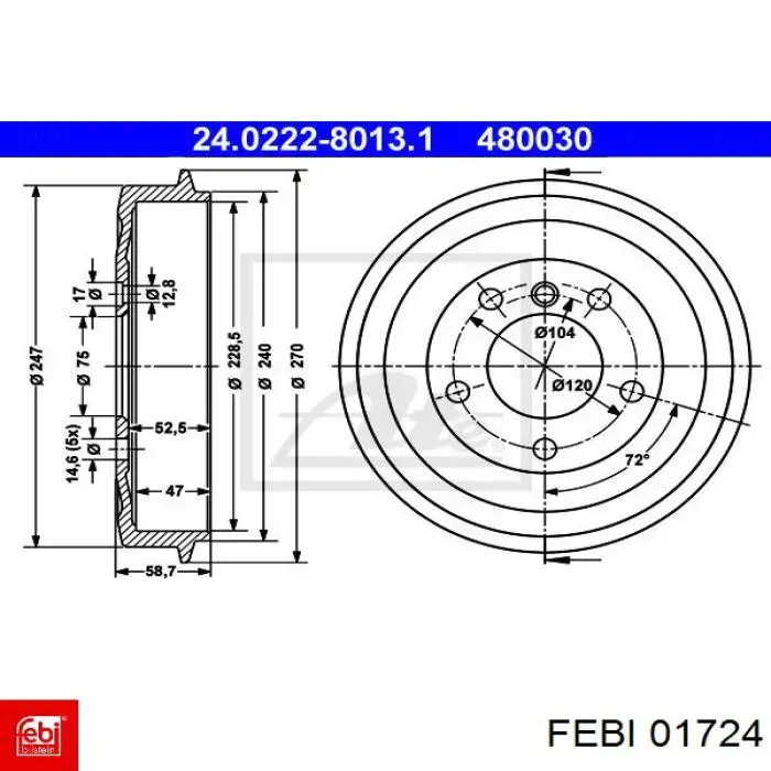 Comprar 01724 Febi Tambor de freno trasero