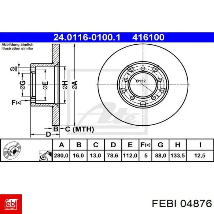 Disco de freno 04876 Febi