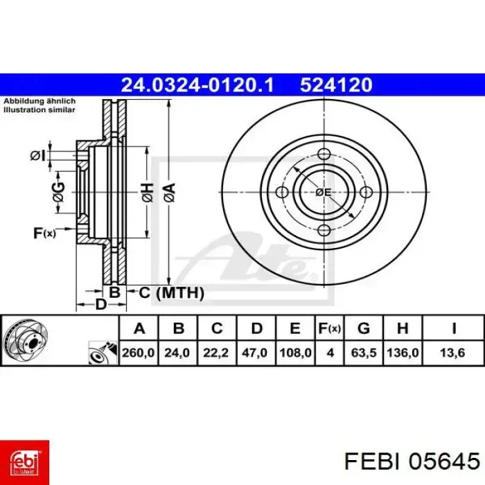 05645 Febi freno de disco delantero