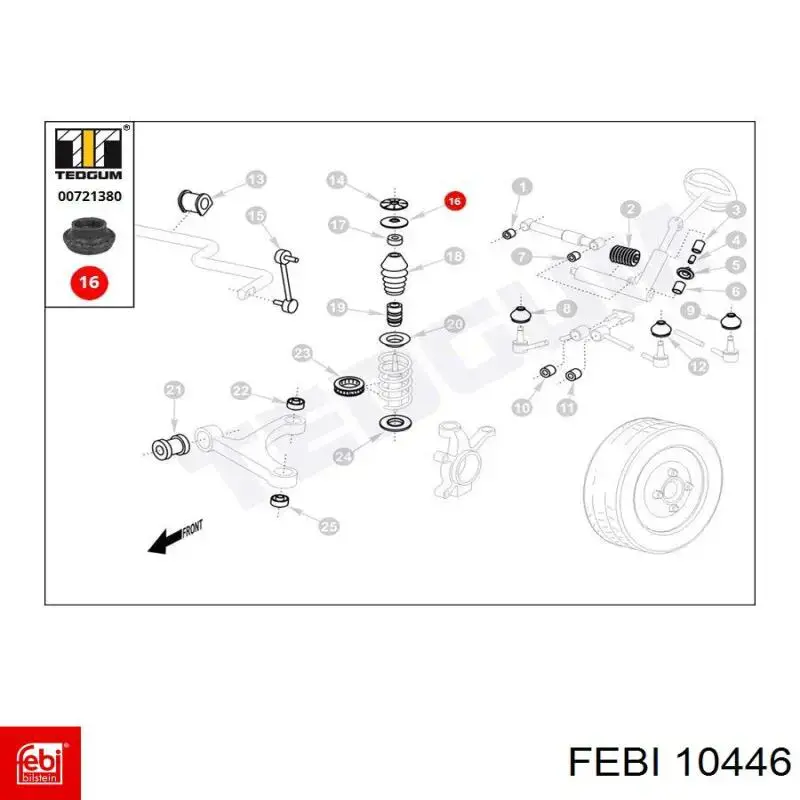 Soporte del amortiguador delantero 10446 Febi
