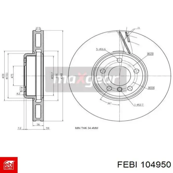 Comprar 104950 Febi Freno de disco delantero
