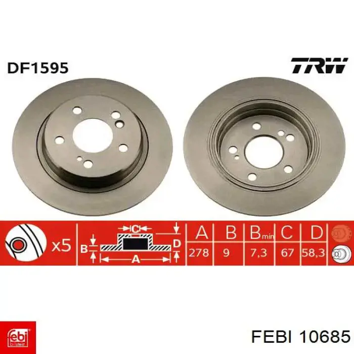Disco de freno trasero Febi 10685 precio, desde 38,16 EUR