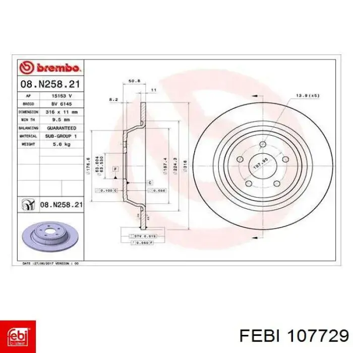 107729 Febi disco de freno trasero