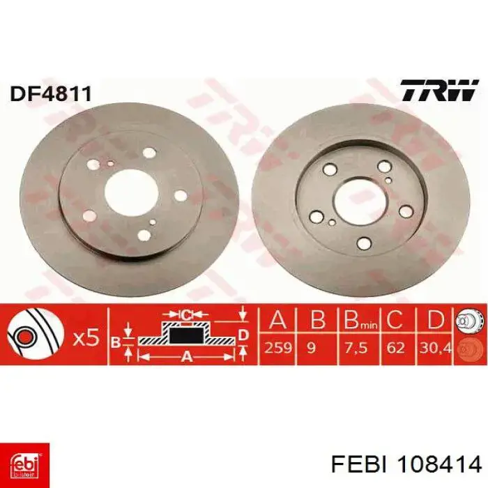 Disco de freno trasero Febi 108414 precio, desde 30,00 EUR
