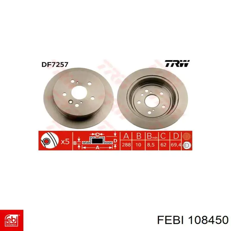 108450 Febi disco de freno trasero