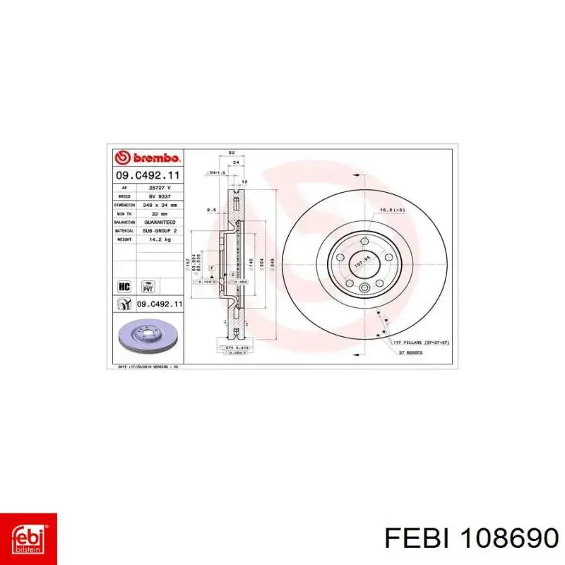 LR083647 Rover freno de disco delantero