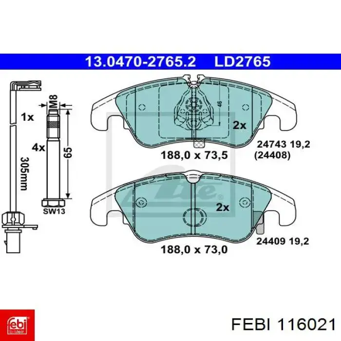 116021 Febi pastillas de freno delanteras