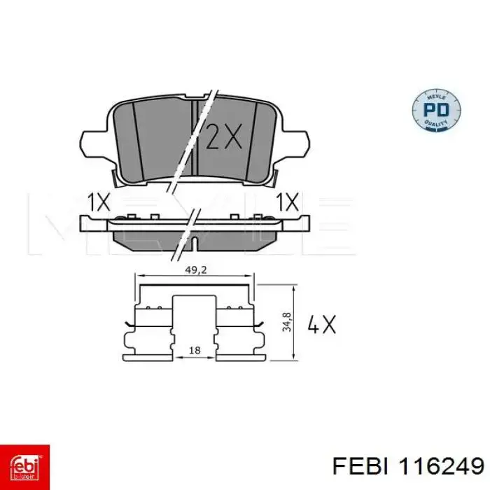 116249 Febi pastillas de freno traseras