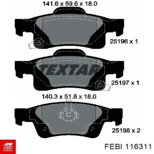 116311 Febi pastillas de freno traseras