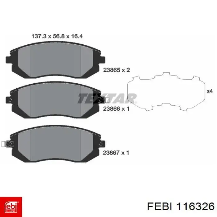 116326 Febi pastillas de freno delanteras