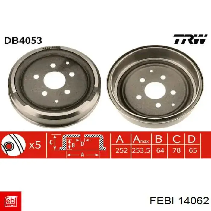 Tambor de freno trasero 14062 Febi