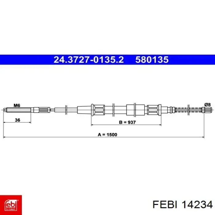 Comprar 14234 Febi Cable de freno de mano trasero derecho/izquierdo