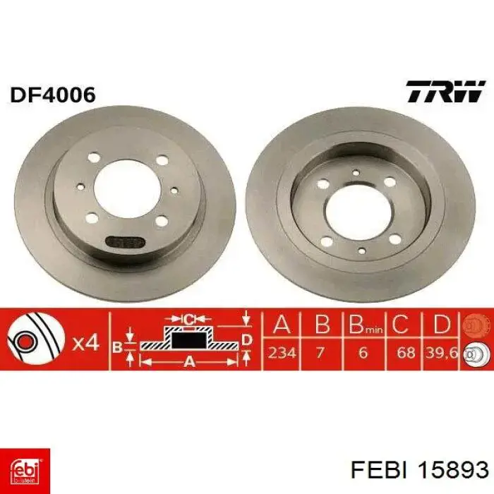 Comprar 15893 Febi Disco de freno trasero