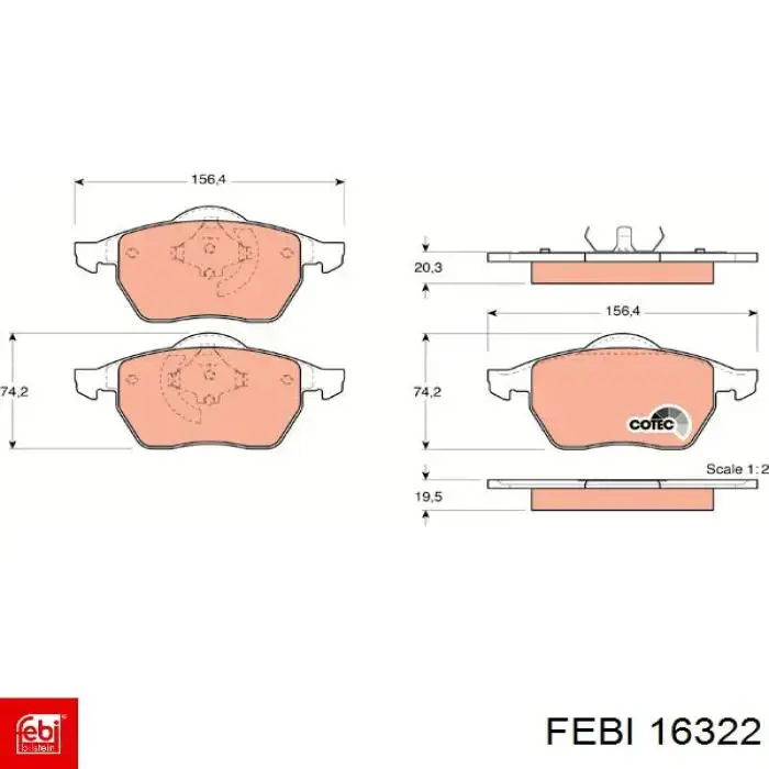 16322 Febi pastillas de freno delanteras