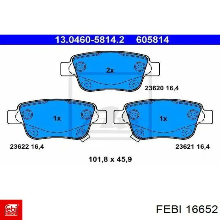 16652 Febi pastillas de freno traseras