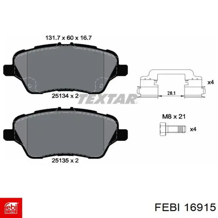 16915 Febi pastillas de freno delanteras