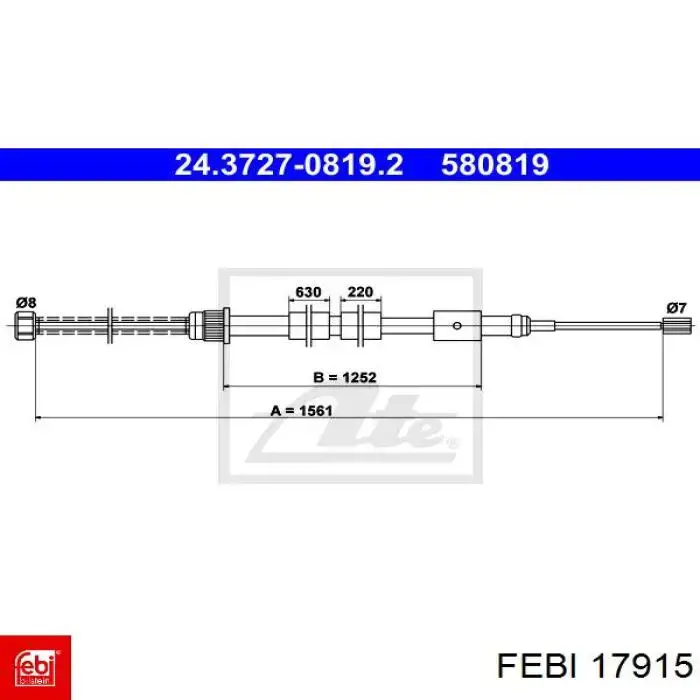 Cable de freno de mano trasero derecho Febi 17915 precio, desde 11,30 EUR