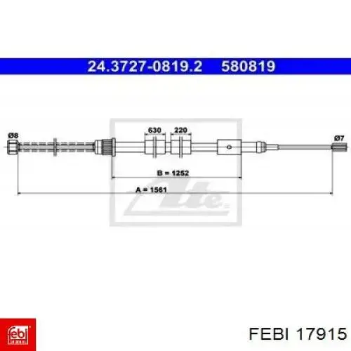 Comprar 17915 Febi Cable de freno de mano trasero derecho