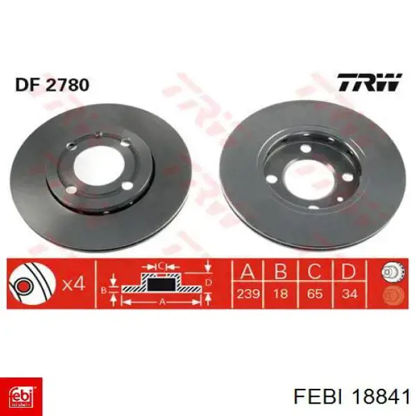 Comprar 18841 Febi Freno de disco delantero